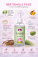 Bee Tangle Free Leave-In Conditioner benefits graphic featuring aloe vera, Honeyquat, Sodium PCA, marshmallow root, silk amino acids, and horsetail extract